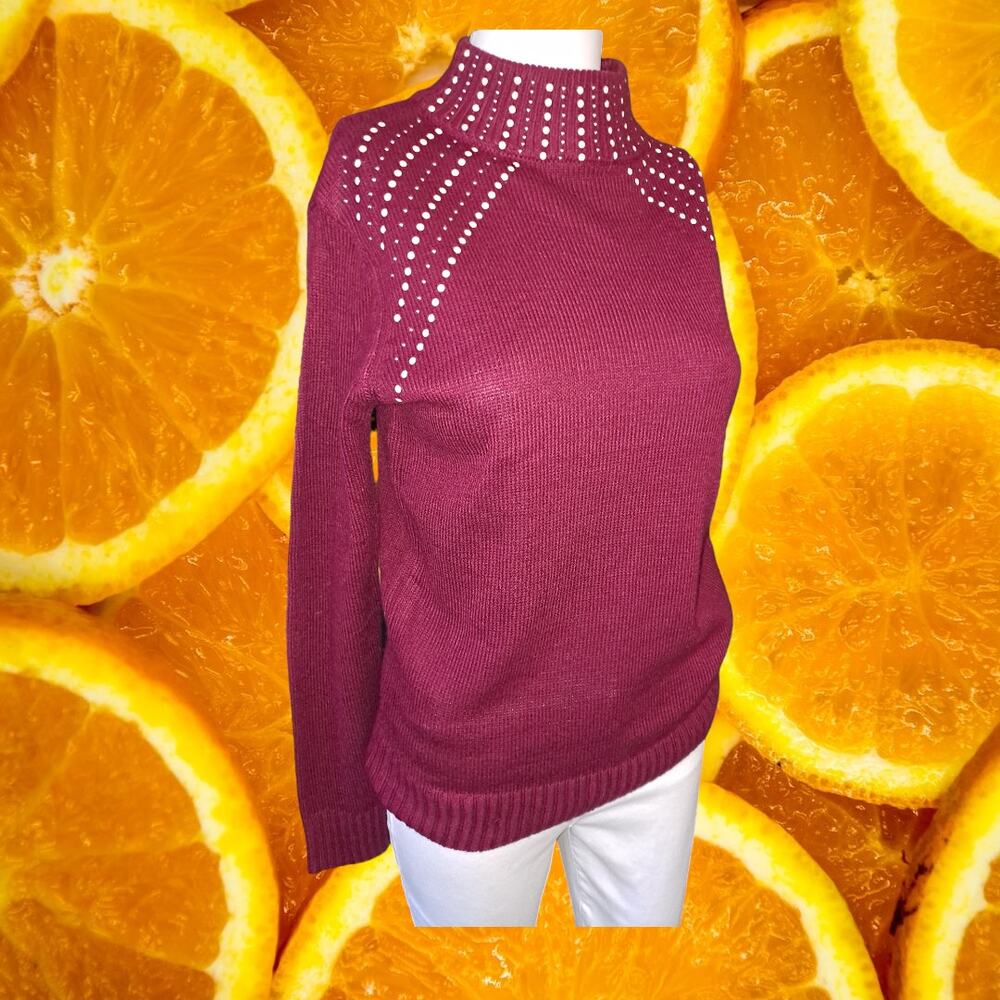 Juicy Couture Red with Faux Pearl Mock Turtleneck Sweater Size Small